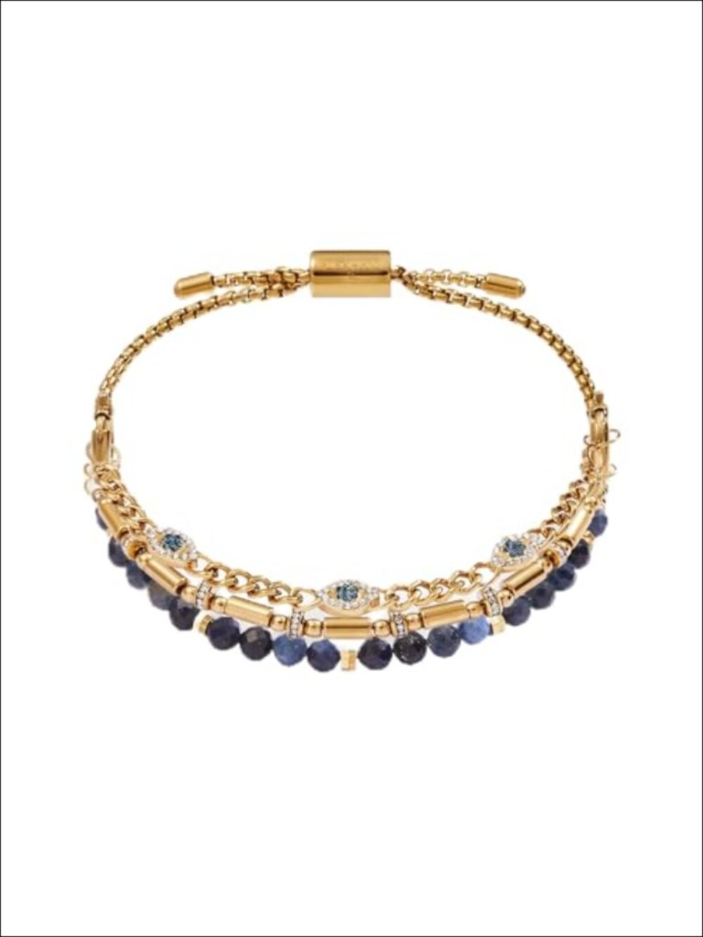 Evil Eye Adjustable Strand Bracelet Set Stainless Steel Gold